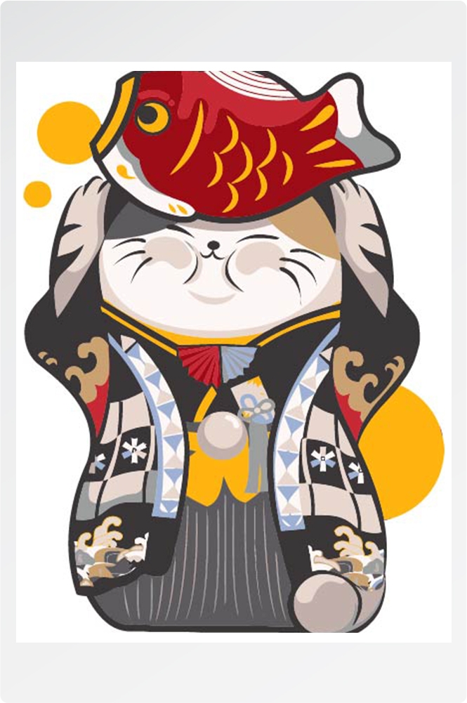 卡通可爱手绘招财猫手机壳插画印花背景形象设计png矢量图片素材2