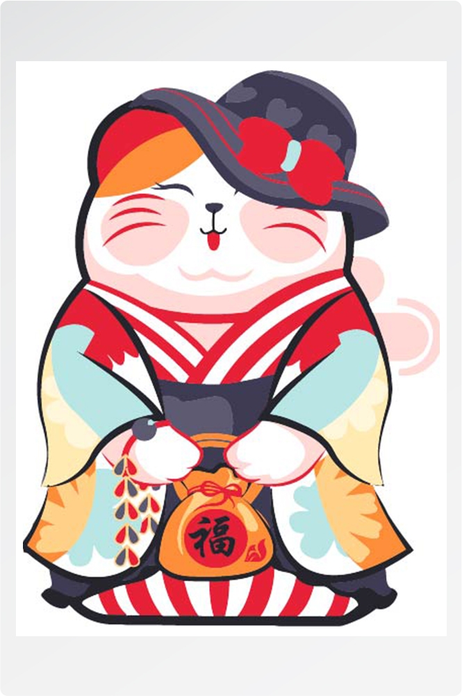 卡通可爱手绘招财猫手机壳插画印花背景形象设计png矢量图片素材5