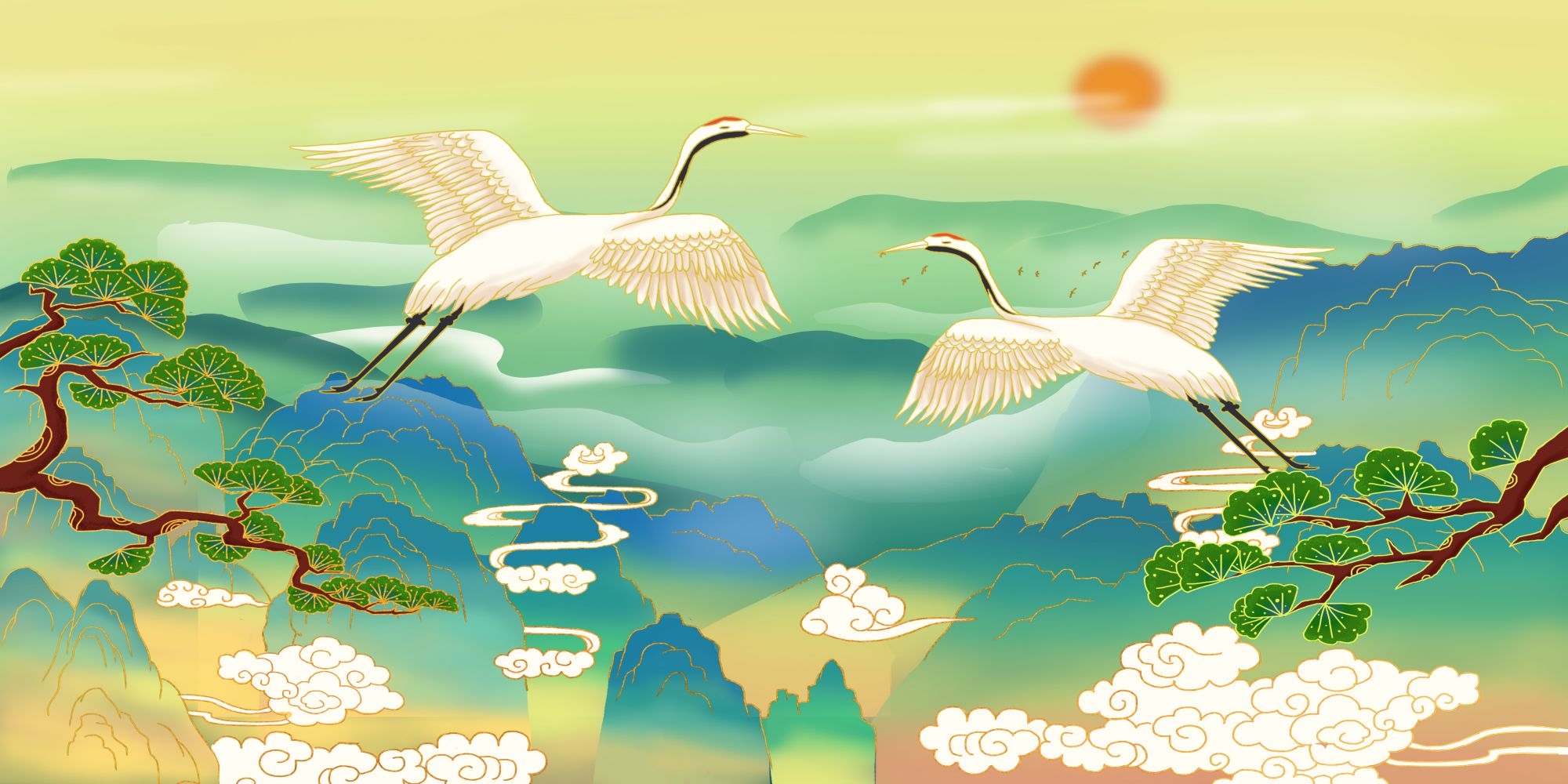 国潮山水中国风背景图展板插画素材23
