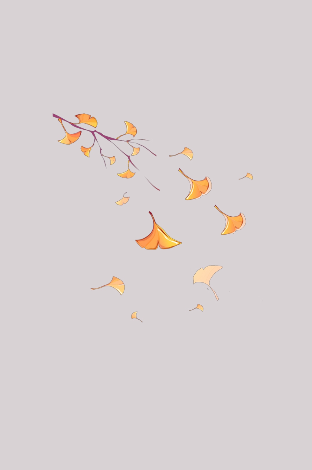 银杏叶树枝插画装饰元素免抠素材37