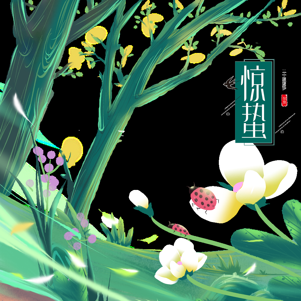 节气惊蛰插画图案素材装饰元素透明背景免抠55