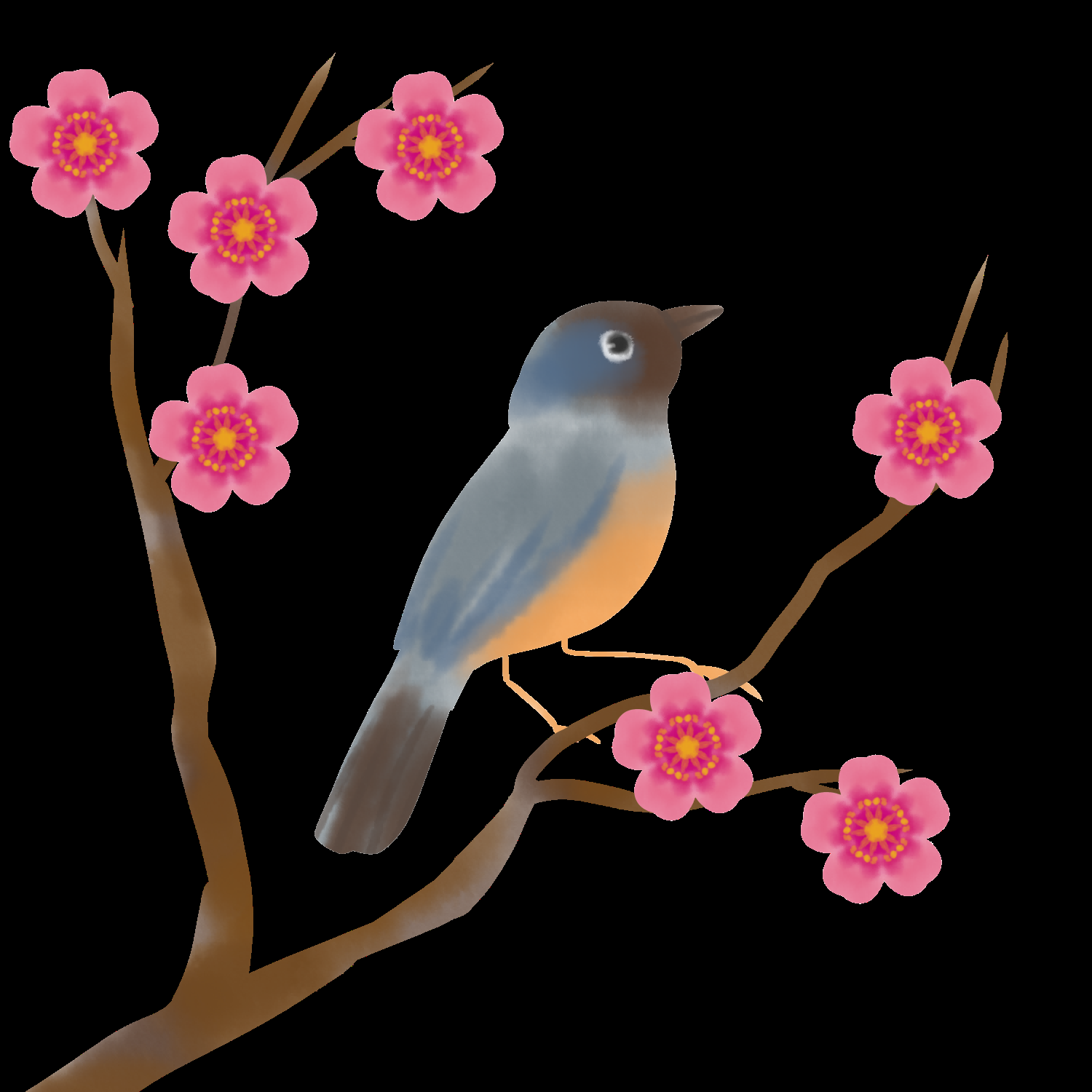 水彩手绘小鸟树枝花枝上的小鸟插画素材免抠10