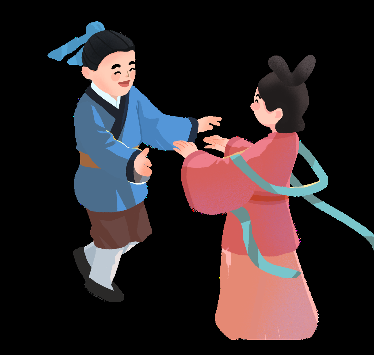 牛郎织女卡通图案七夕情人节装饰素材免抠透明背景3
