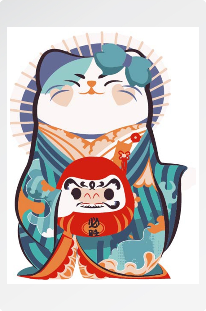卡通可爱手绘招财猫手机壳插画印花背景形象设计png矢量图片素材7