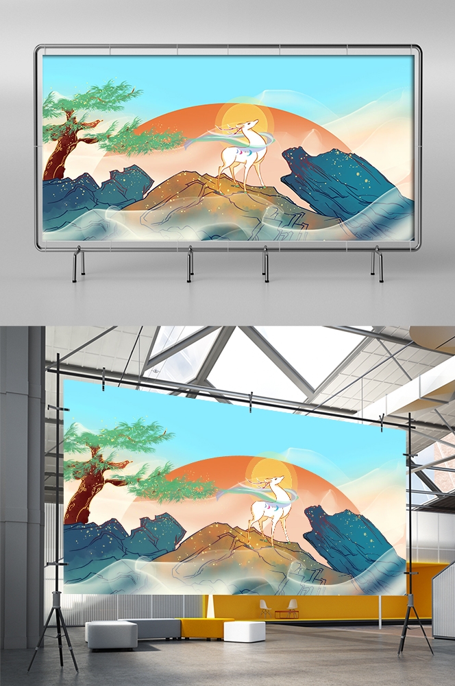 国潮山水中国风背景图展板插画素材21