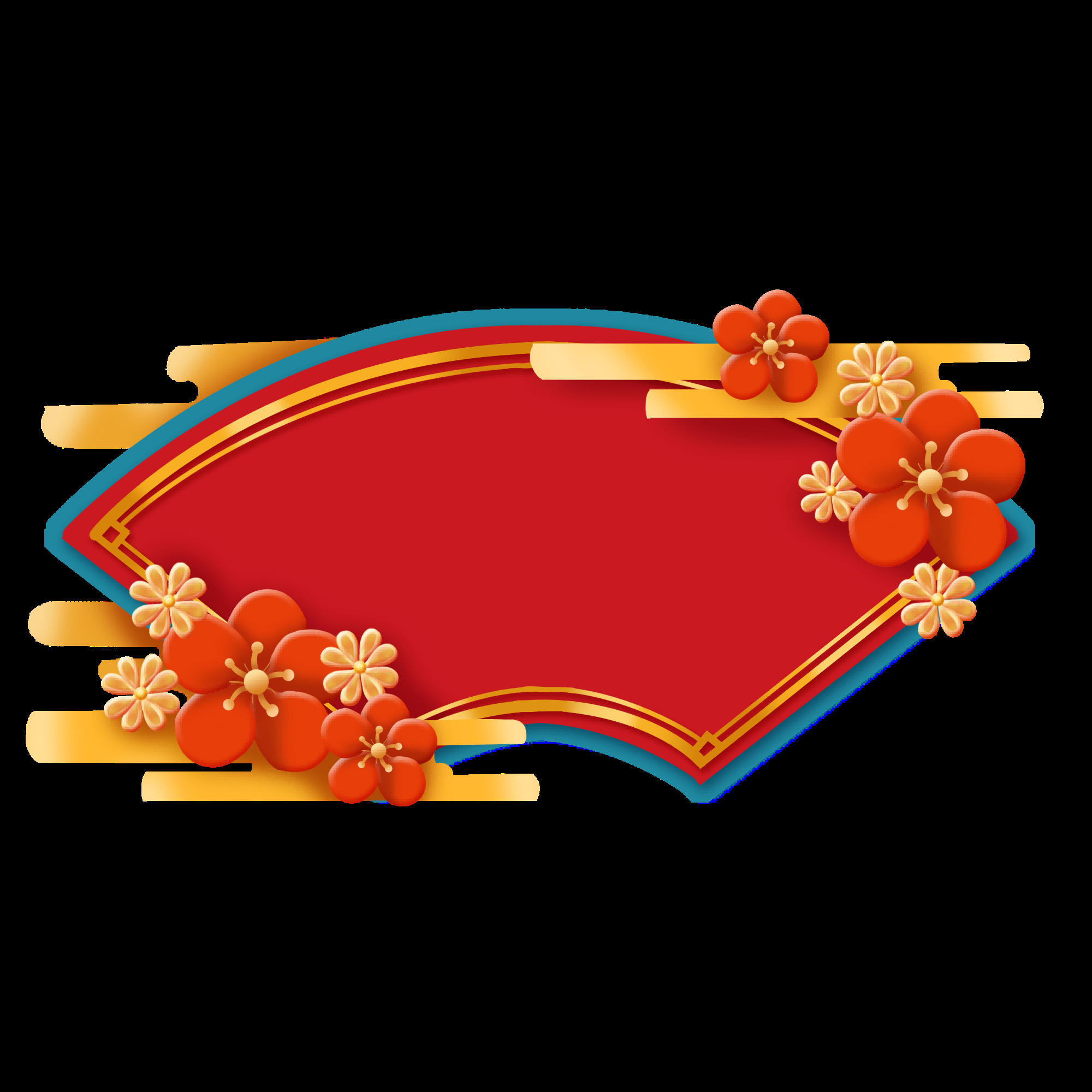 扇形边框中国风扇子装饰元素免抠素材11