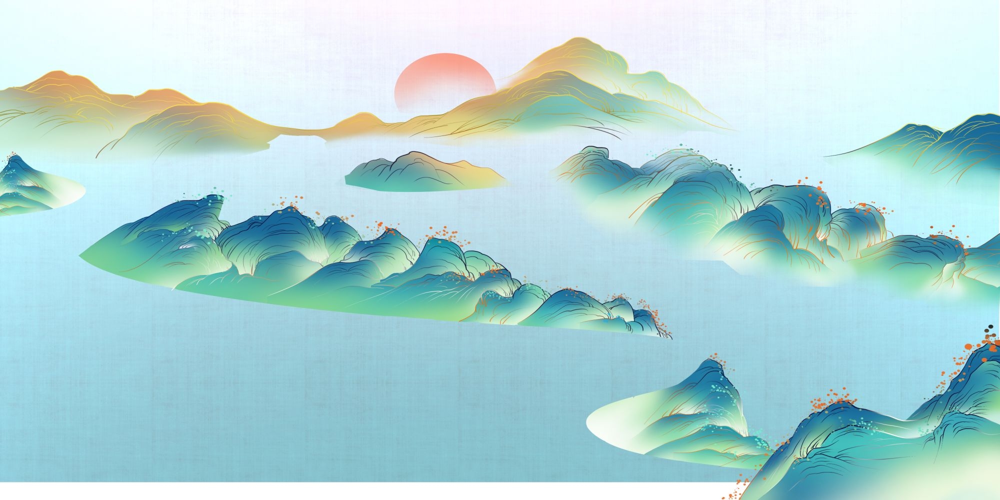 国潮山水中国风背景图展板插画素材28