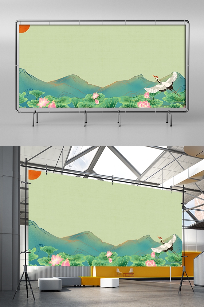 国潮山水中国风背景图展板插画素材3
