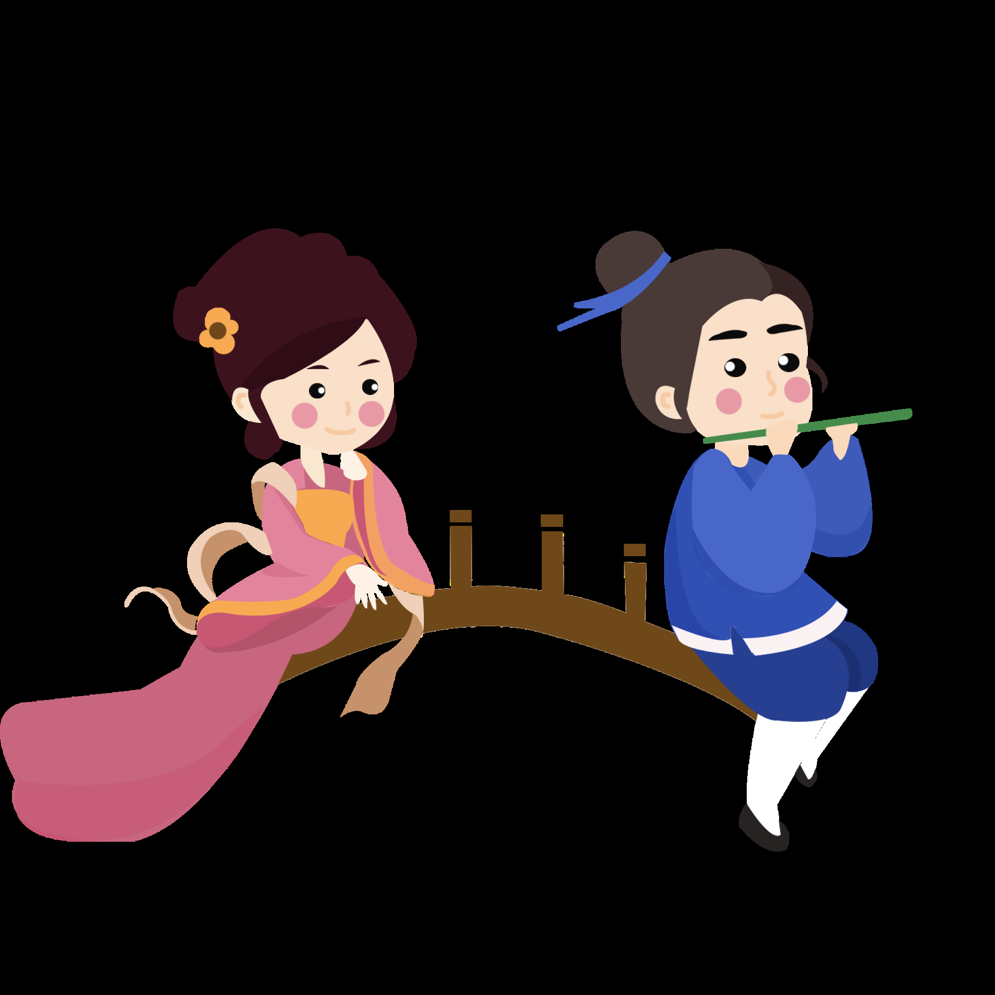 牛郎织女卡通图案七夕情人节装饰素材免抠透明背景46