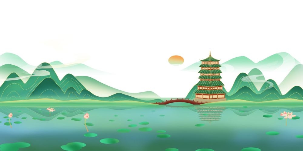 中国风国潮唯美山水风景祥云海报背景高清分层插画素材模板  (8)