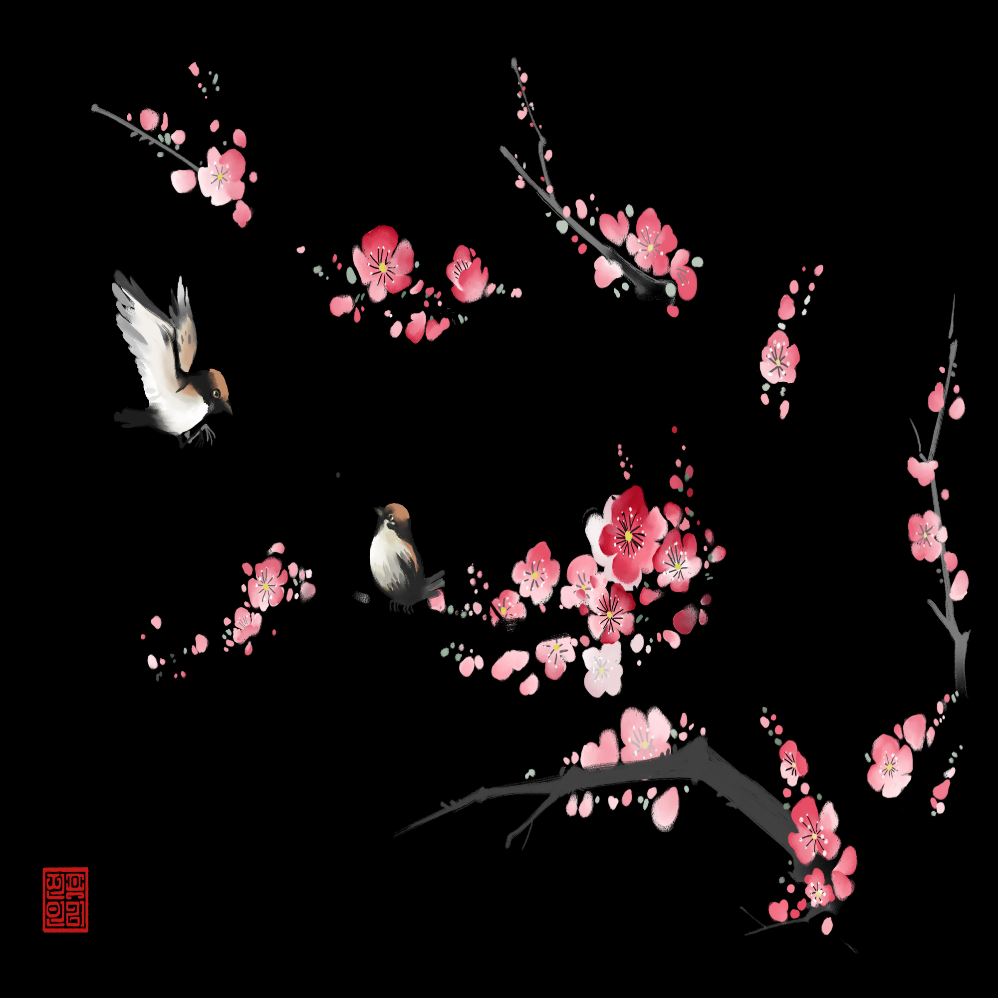 桃花素材图中国风海报设计桃树花枝透明背景52
