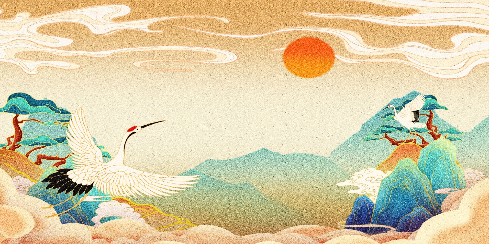 国潮山水中国风背景图展板插画素材17