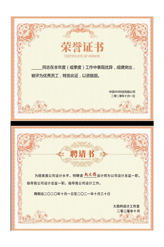 聘书设计模版聘用书聘任书企业聘书公司证书花纹背景边框8