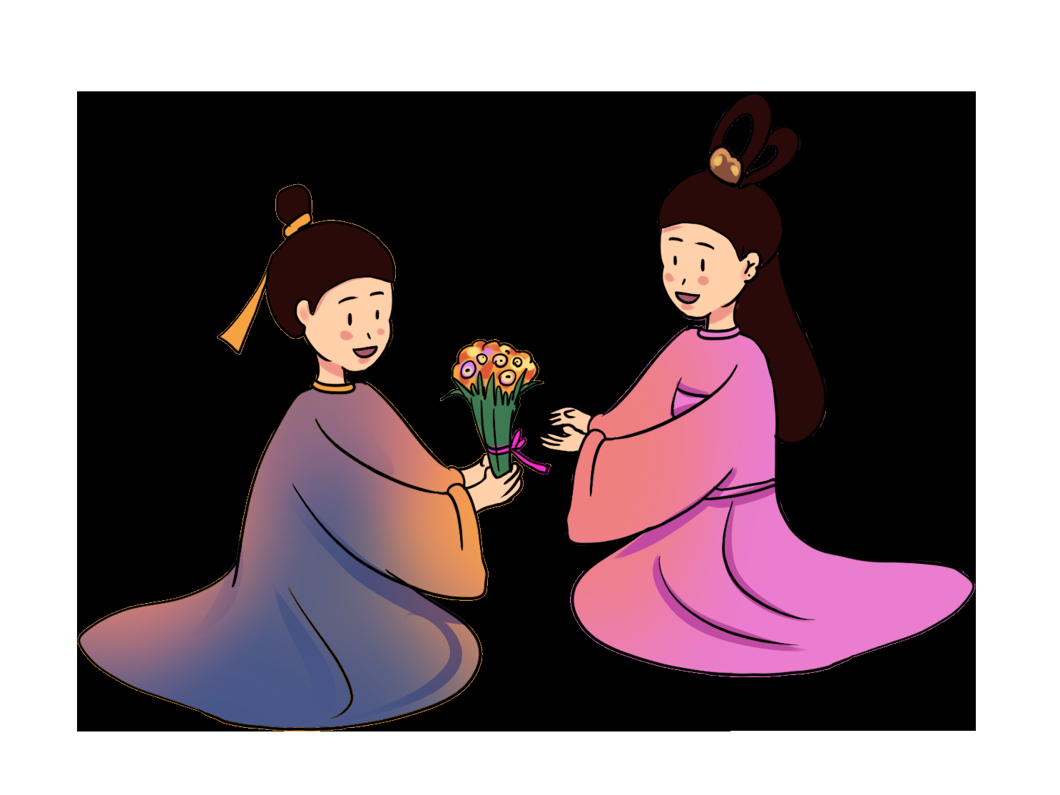 牛郎织女卡通图案七夕情人节装饰素材免抠透明背景7