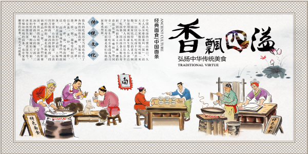 饭店餐饮复古怀旧老面馆装饰壁画背景墙绘4