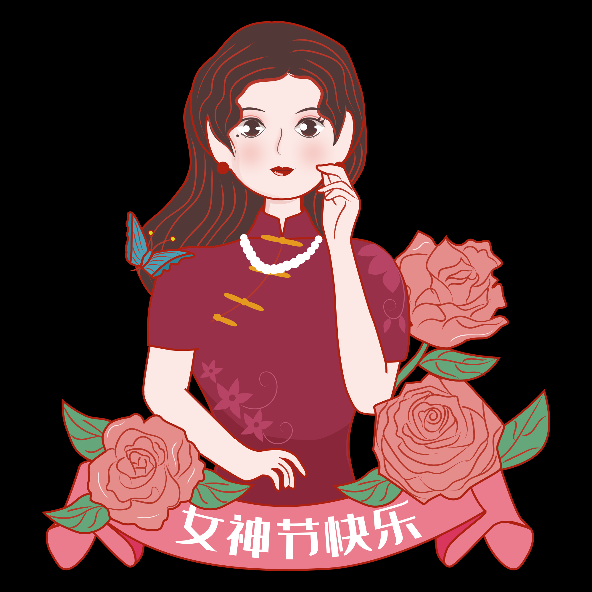 三八女王节女神节妇女节卡通人物主题插图透明背景免抠68