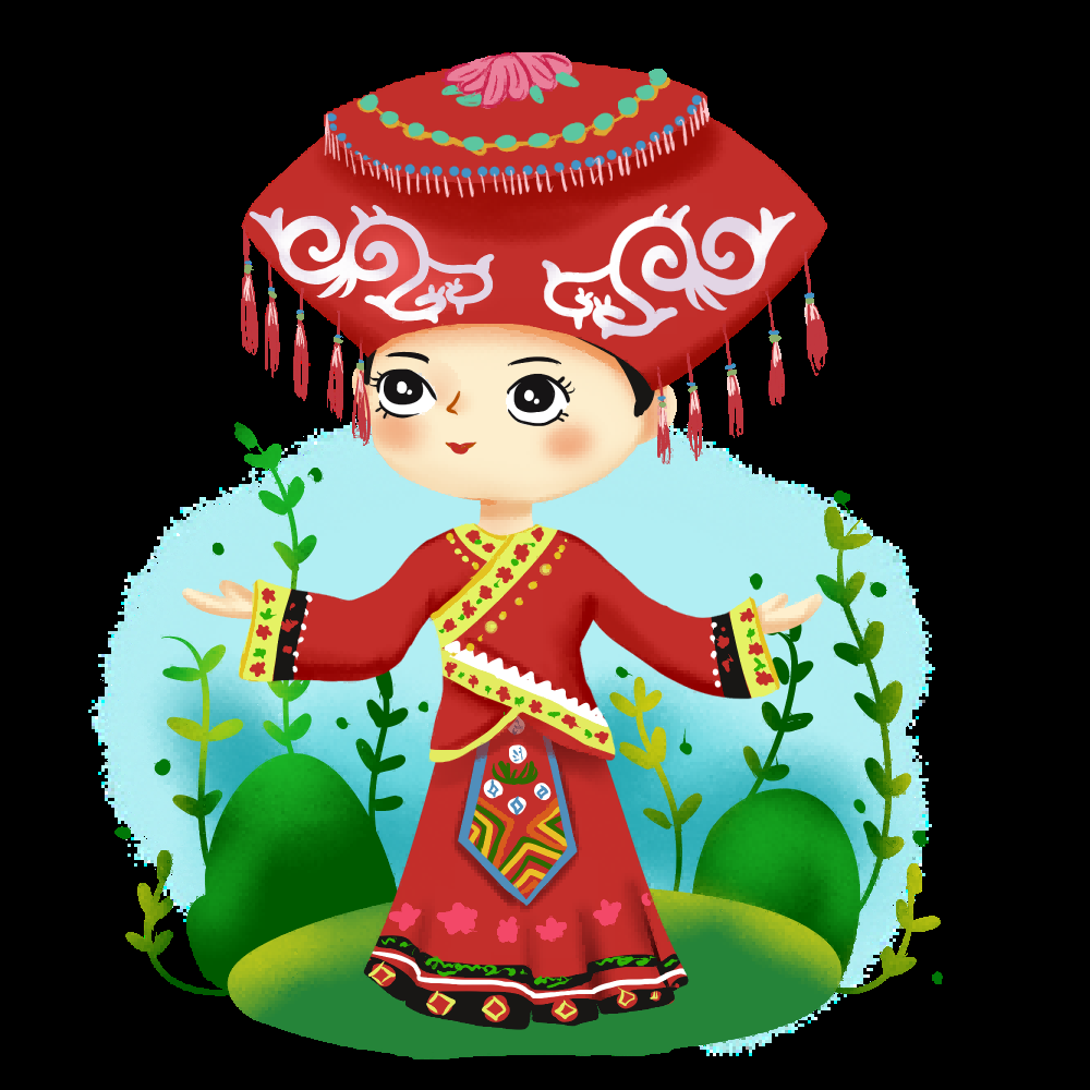 56个少数民族卡通人物服饰免抠元素插画102