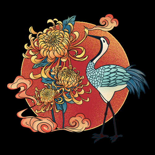 中国风国潮仙鹤海报插画装饰元素免抠素材45