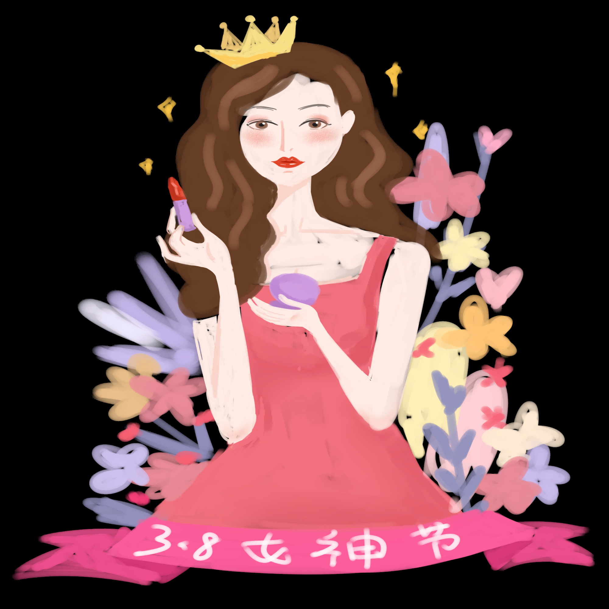 三八女王节女神节妇女节卡通人物主题插图透明背景免抠95