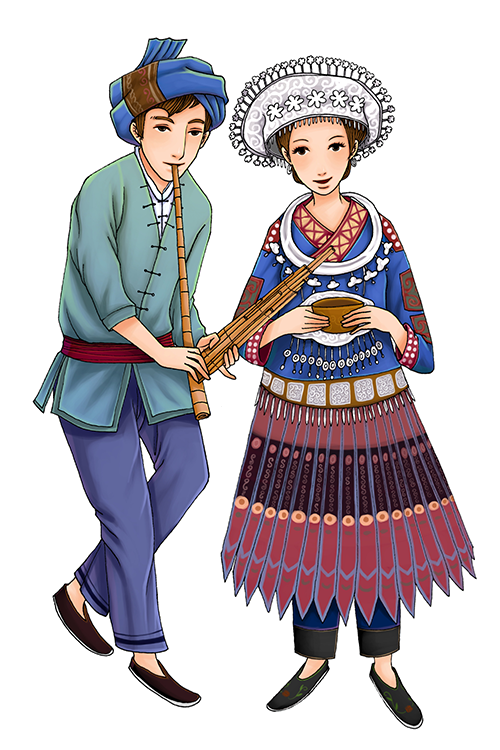 56个少数民族卡通人物服饰免抠元素插画82