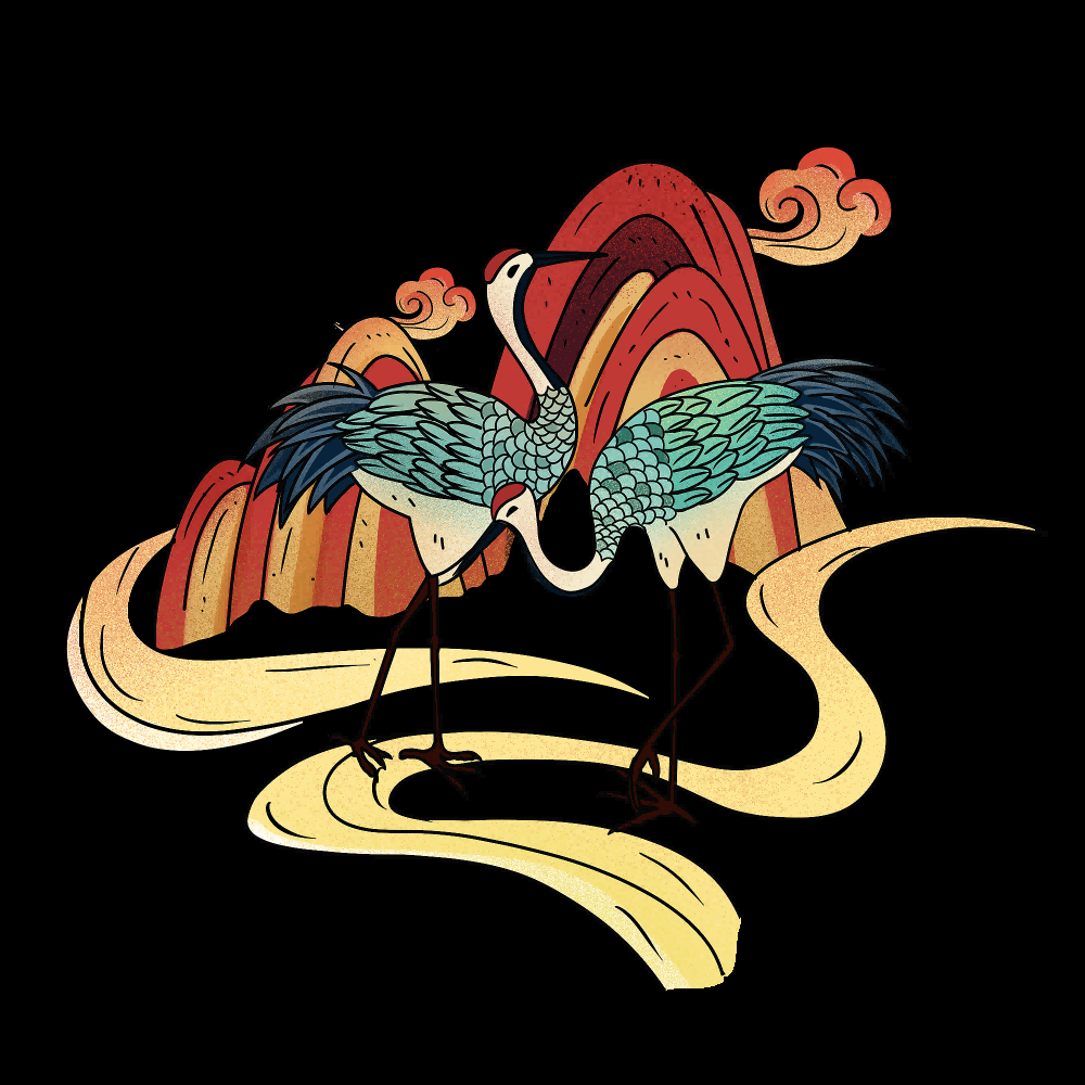 中国风国潮仙鹤海报插画装饰元素免抠素材27