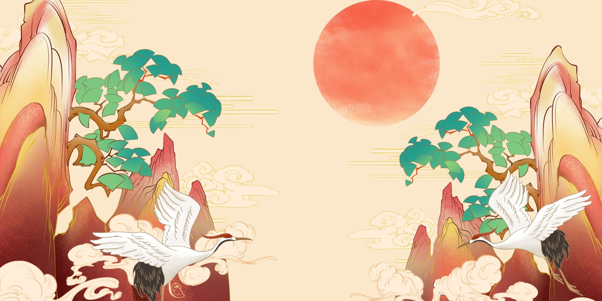 国潮山水中国风背景图展板插画素材10