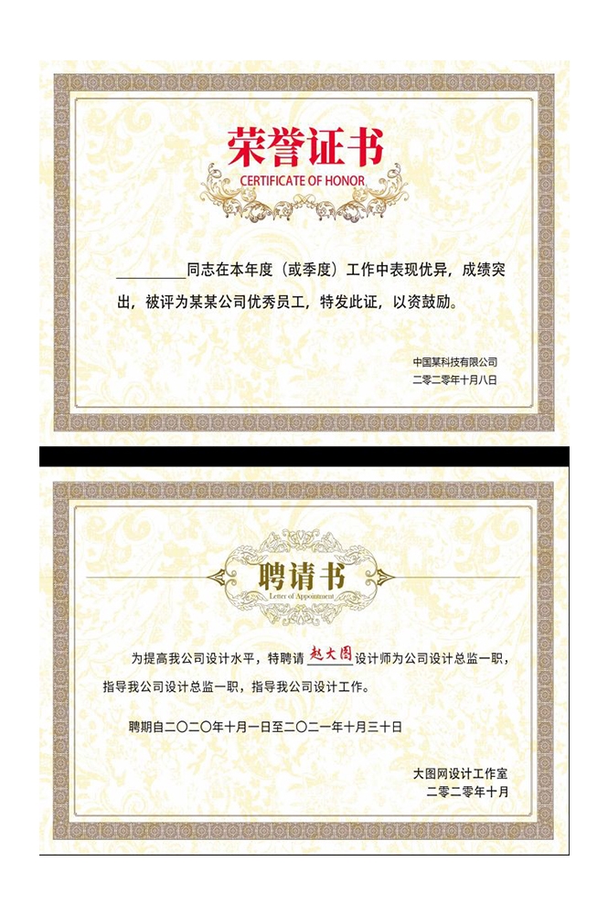 聘书设计模版聘用书聘任书企业聘书公司证书花纹背景边框12