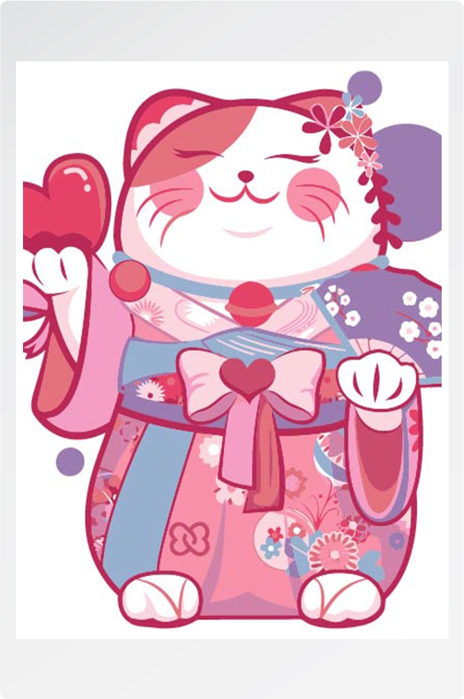 卡通可爱手绘招财猫手机壳插画印花背景形象设计png矢量图片素材3