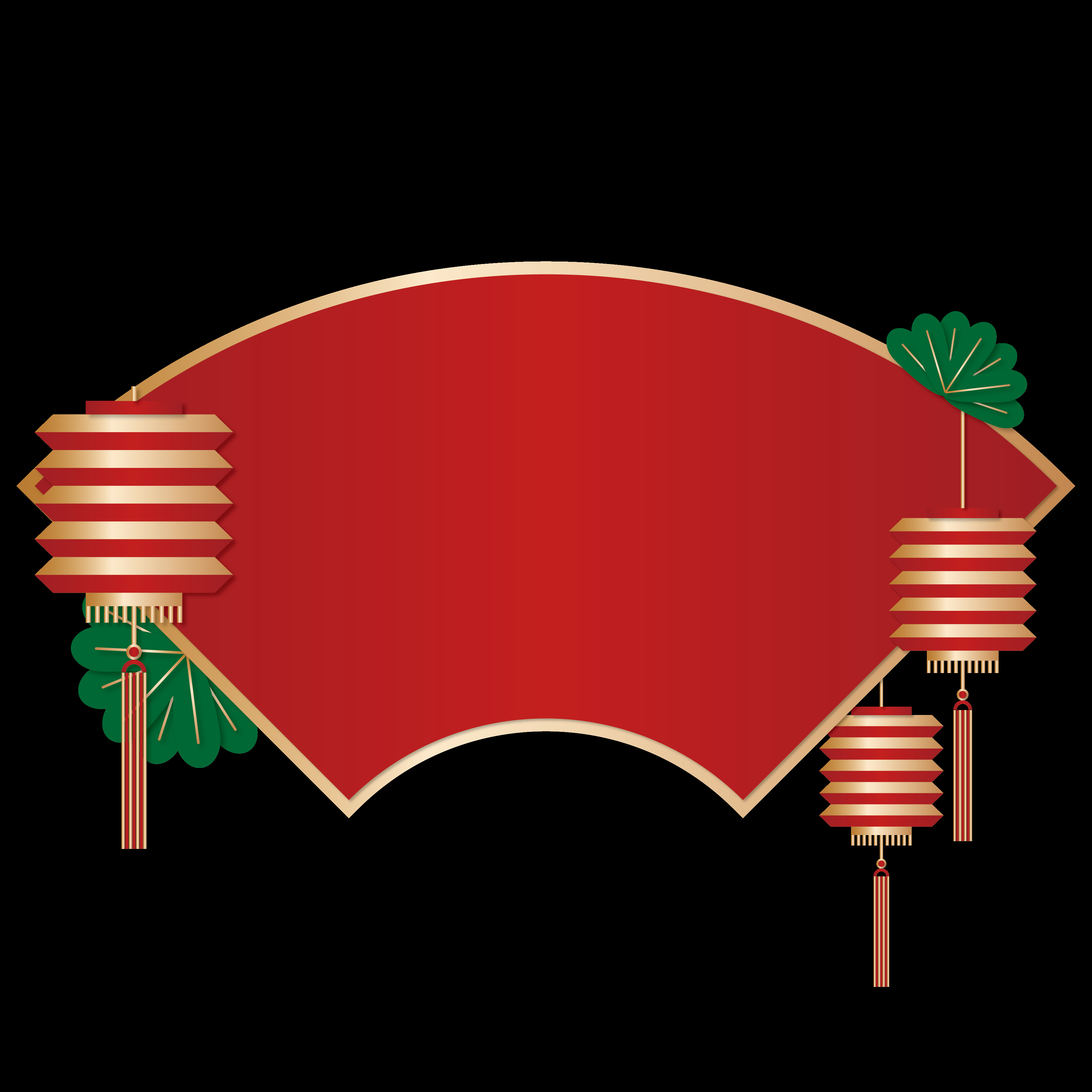 扇形边框中国风扇子装饰元素免抠素材48
