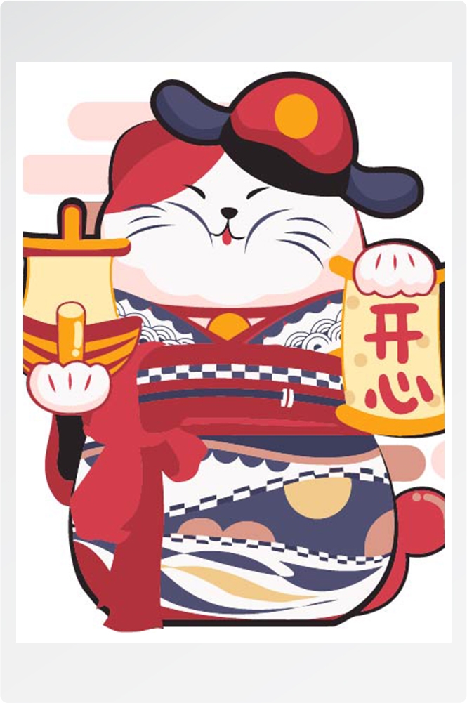 卡通可爱手绘招财猫手机壳插画印花背景形象设计png矢量图片素材4