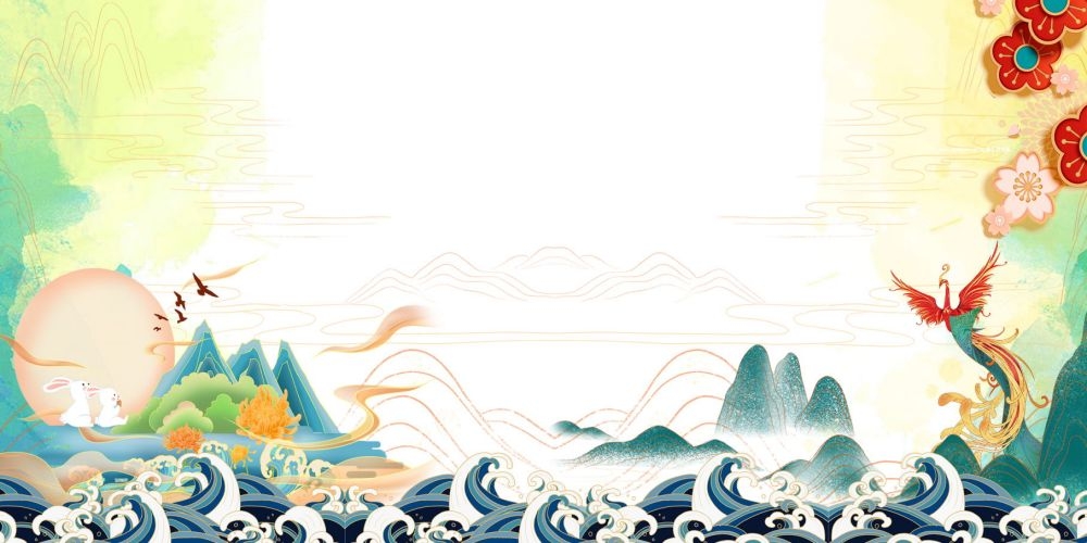 中国风国潮唯美山水风景祥云海报背景高清分层插画素材模板  (17)
