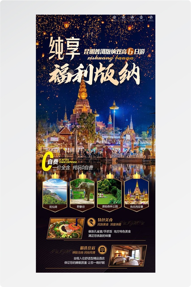 云南昆明大理洱海丽江西双版纳滇西腾冲泸沽湖旅游海报2