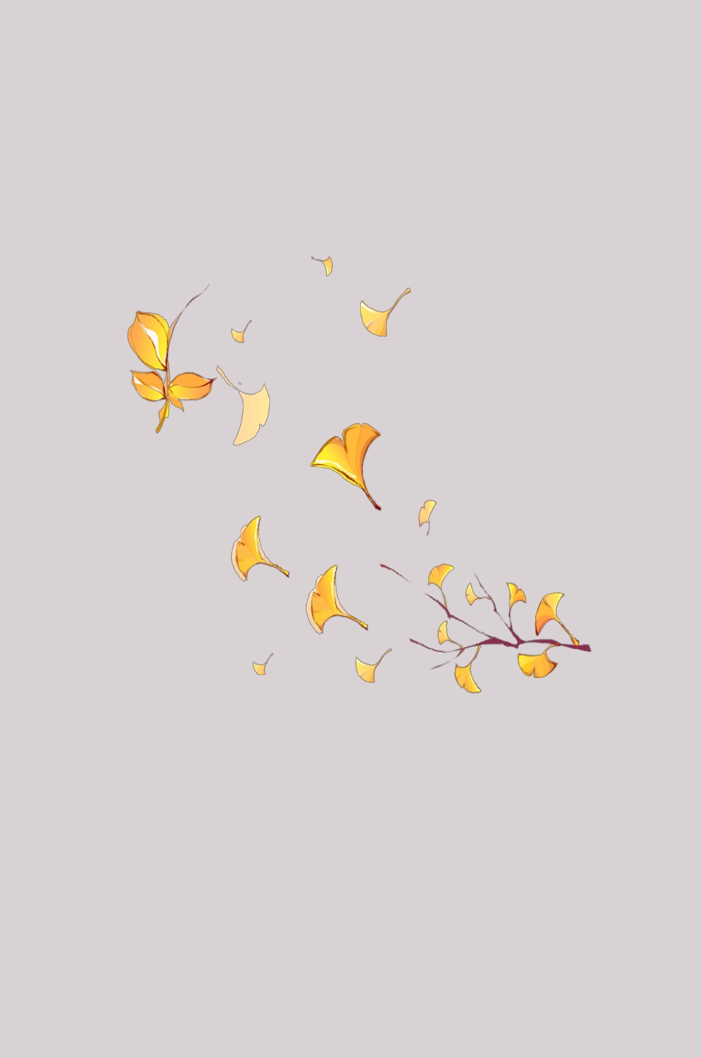 银杏叶树枝插画装饰元素免抠素材12