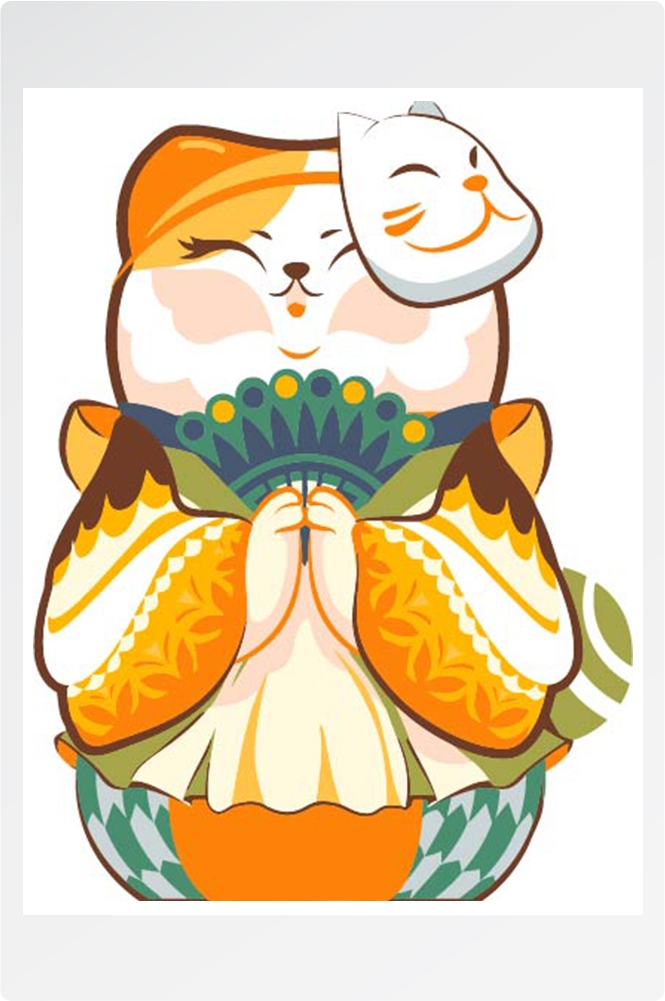 卡通可爱手绘招财猫手机壳插画印花背景形象设计png矢量图片素材1