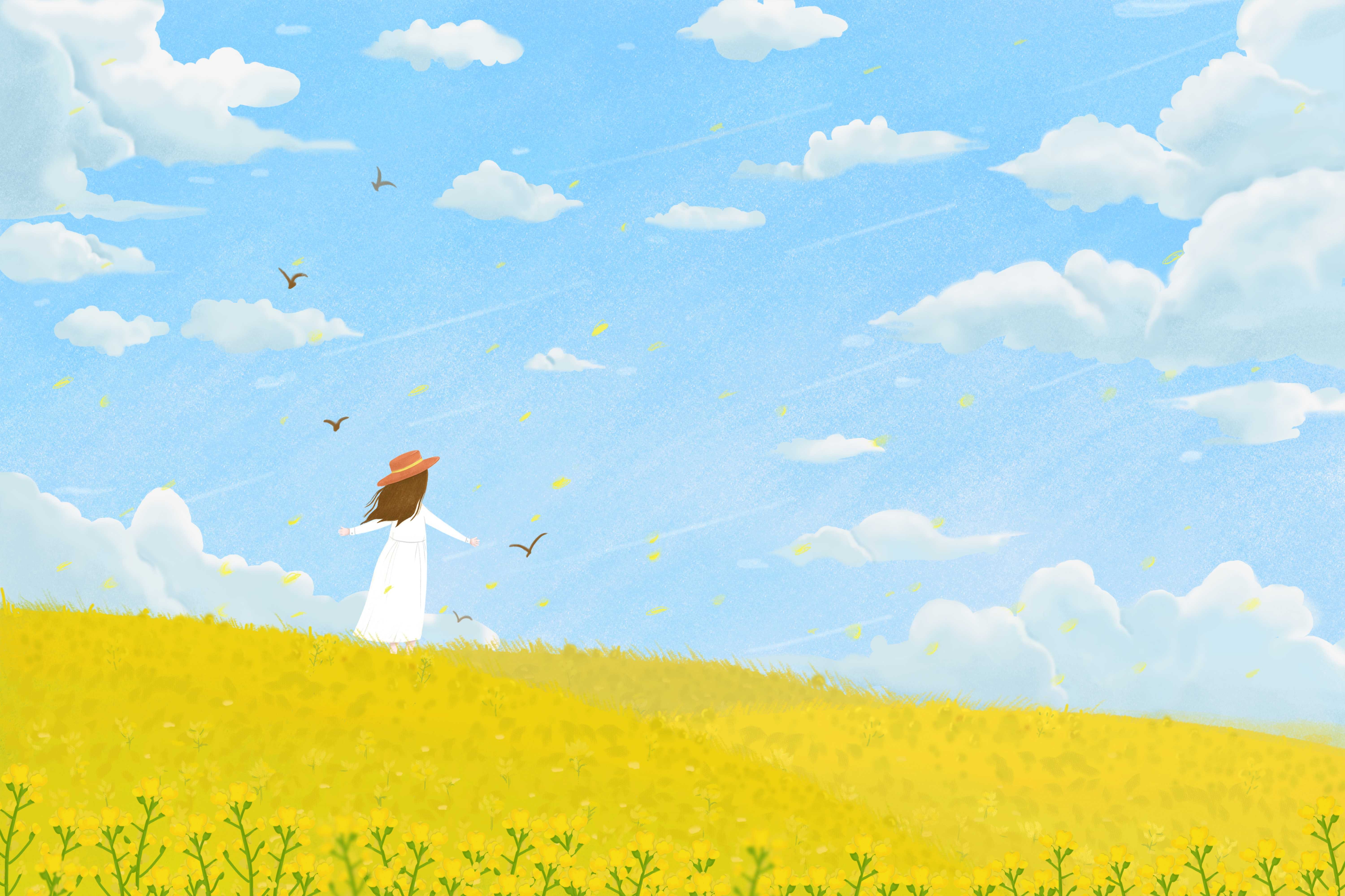 油菜花开田野风景背景插画图片banner海报14