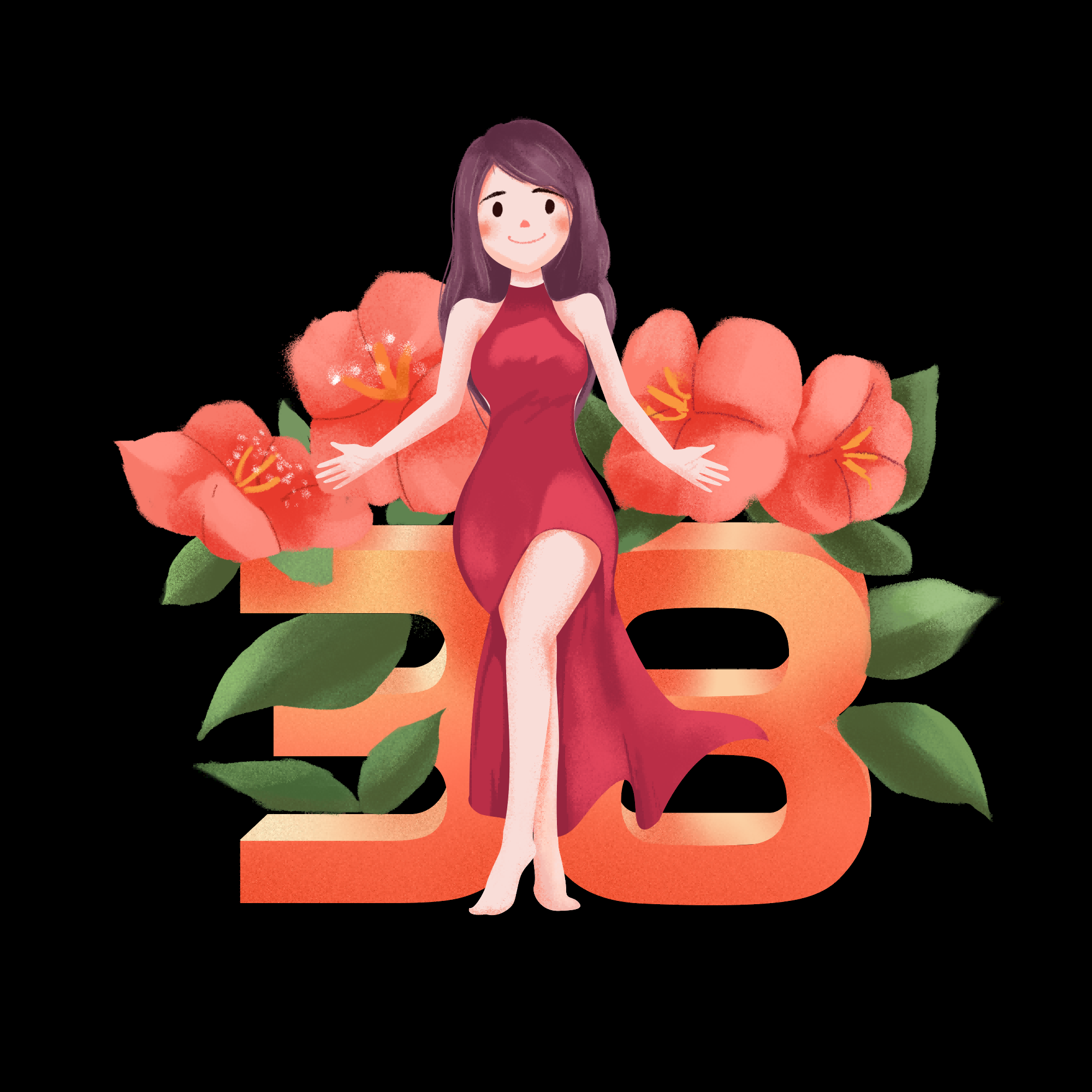 三八女王节女神节妇女节卡通人物主题插图透明背景免抠22