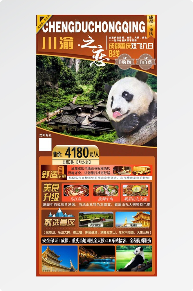 四川成都九寨沟武隆峨眉山都江堰三星堆大熊猫旅游海报14