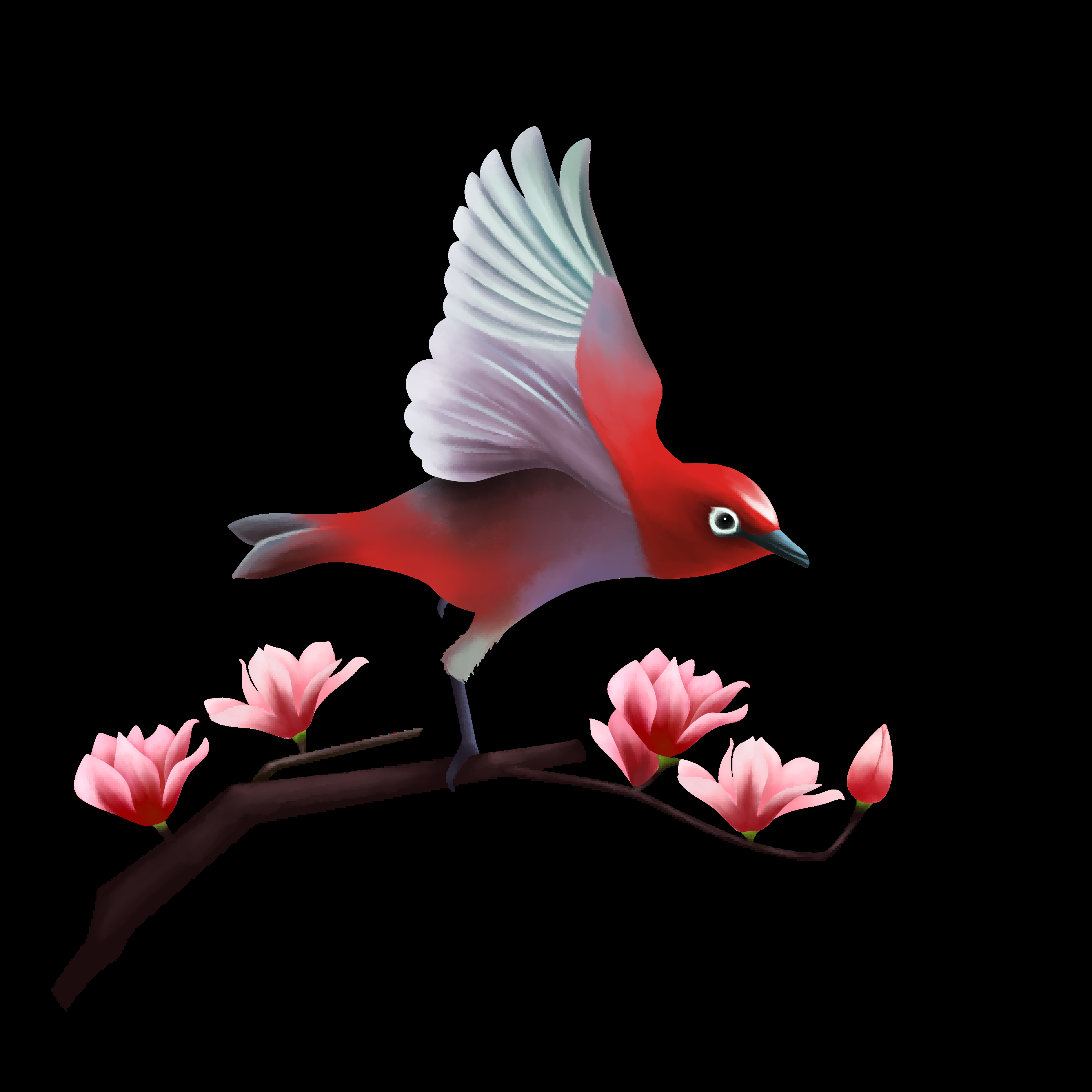 水彩手绘小鸟树枝花枝上的小鸟插画素材免抠12