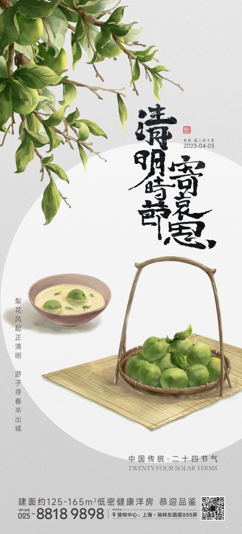 竖版清明节国风祭祖踏青郊游海报易拉宝素材23