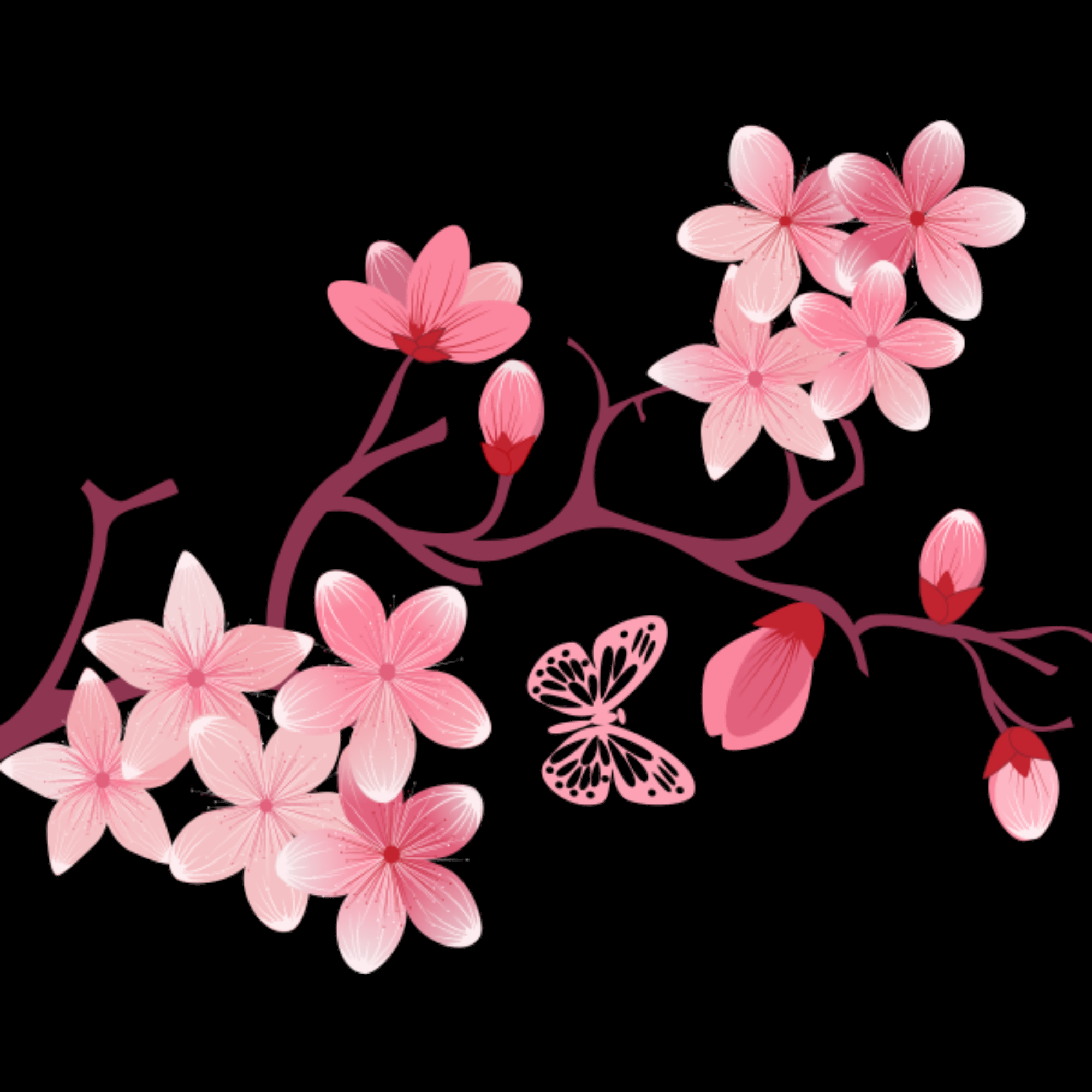 桃花素材图中国风海报设计桃树花枝透明背景26