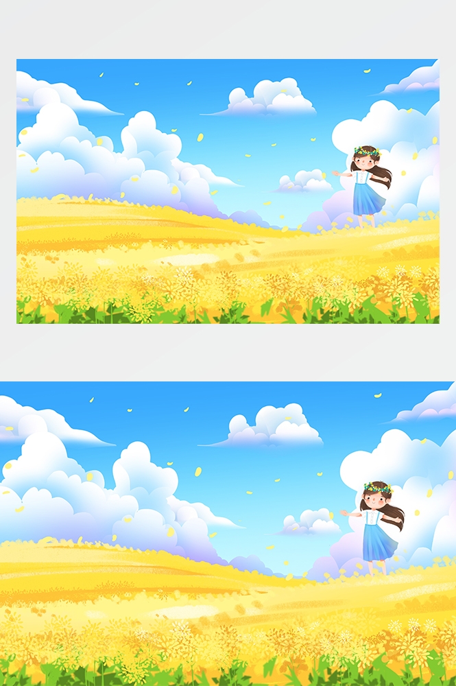 油菜花开田野风景背景插画图片banner海报13