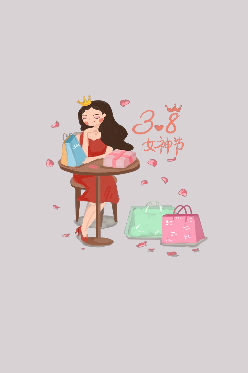 三八女王节女神节妇女节卡通人物主题插图透明背景免抠12