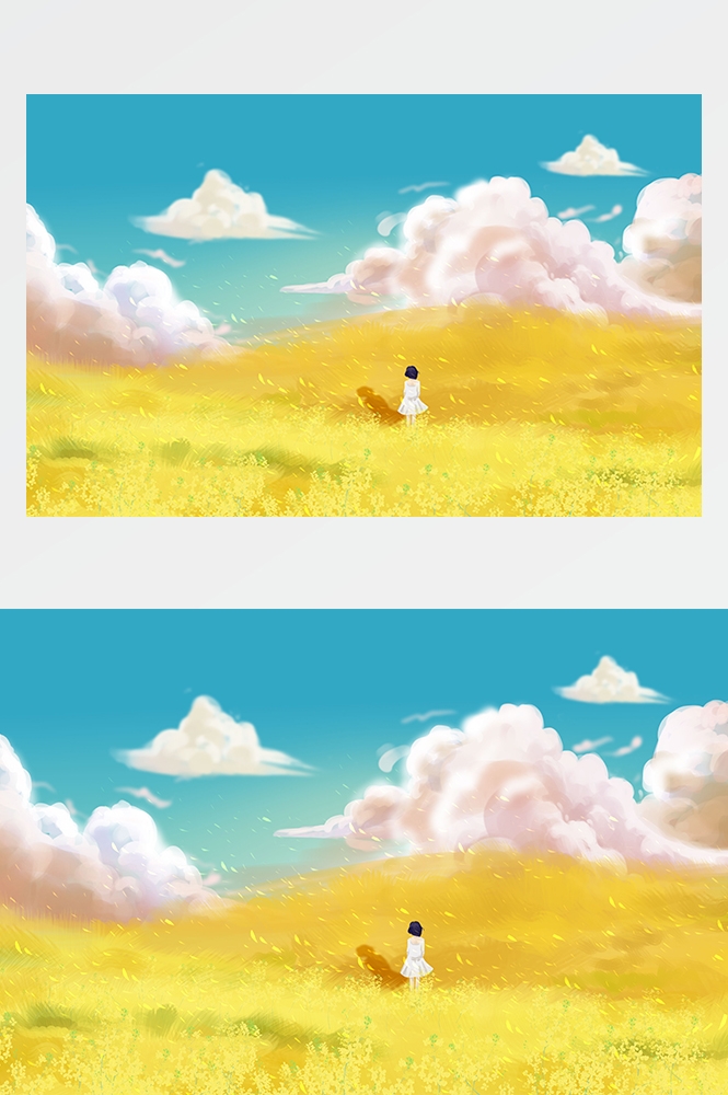 油菜花开田野风景背景插画图片banner海报3