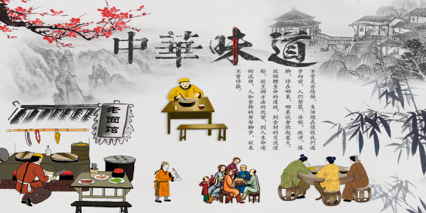 饭店餐饮复古怀旧老面馆装饰壁画背景墙绘9