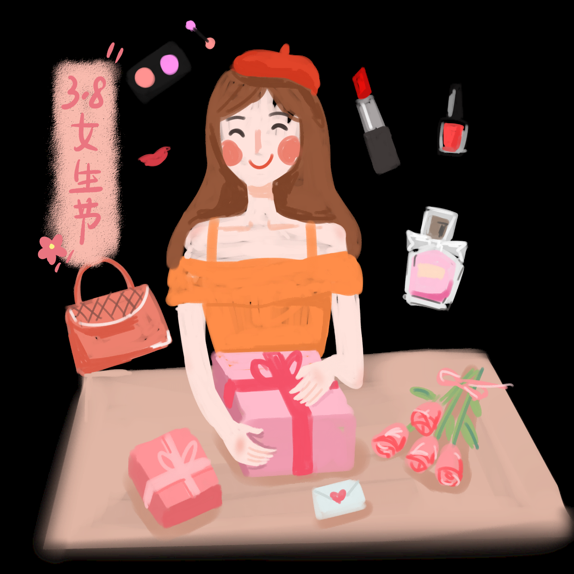 三八女王节女神节妇女节卡通人物主题插图透明背景免抠36