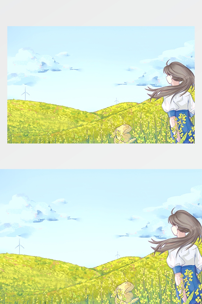 油菜花开田野风景背景插画图片banner海报19
