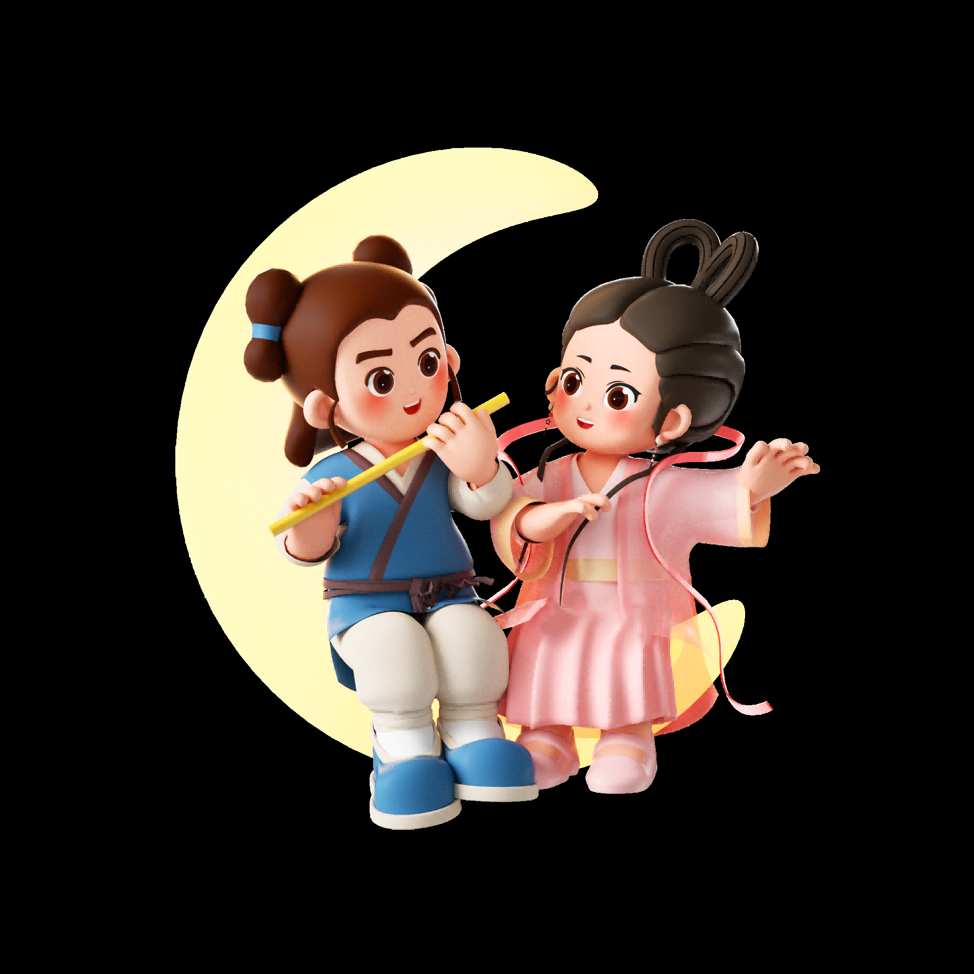 牛郎织女卡通图案七夕情人节装饰素材免抠透明背景86