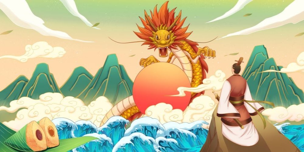 国潮山水中国风龙元素喜庆插画祥云活动海报背景高清分层素材下载 (28)