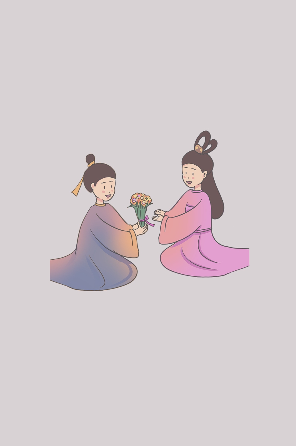 牛郎织女卡通图案七夕情人节装饰素材免抠透明背景7