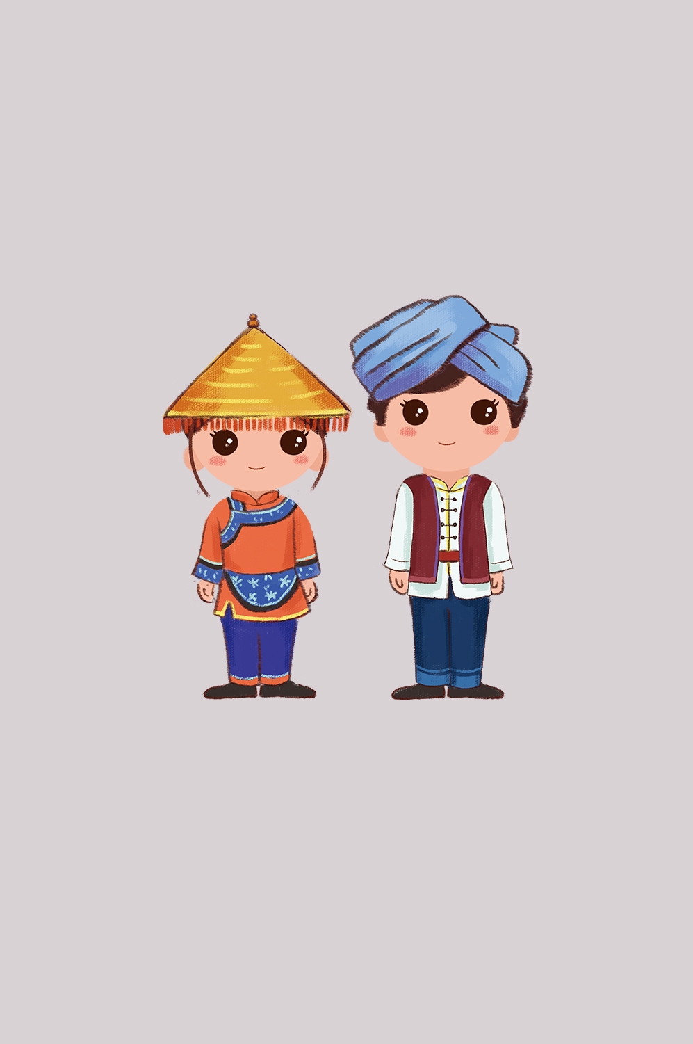 56个少数民族卡通人物服饰免抠元素插画21